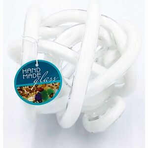 White MANA Glass Orb Threaded Knot Decorative Hand Blown Art Paperweight New